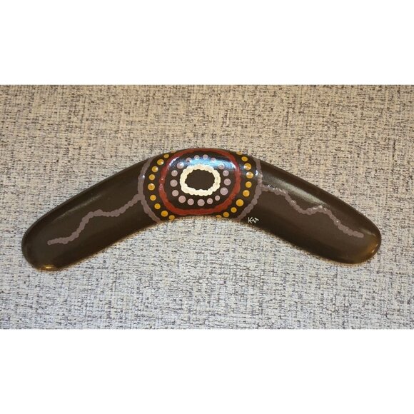 Aboriginal Art Handpainted Boomerang By Jennifer Kent Authentic Australian - Picture 1 of 6